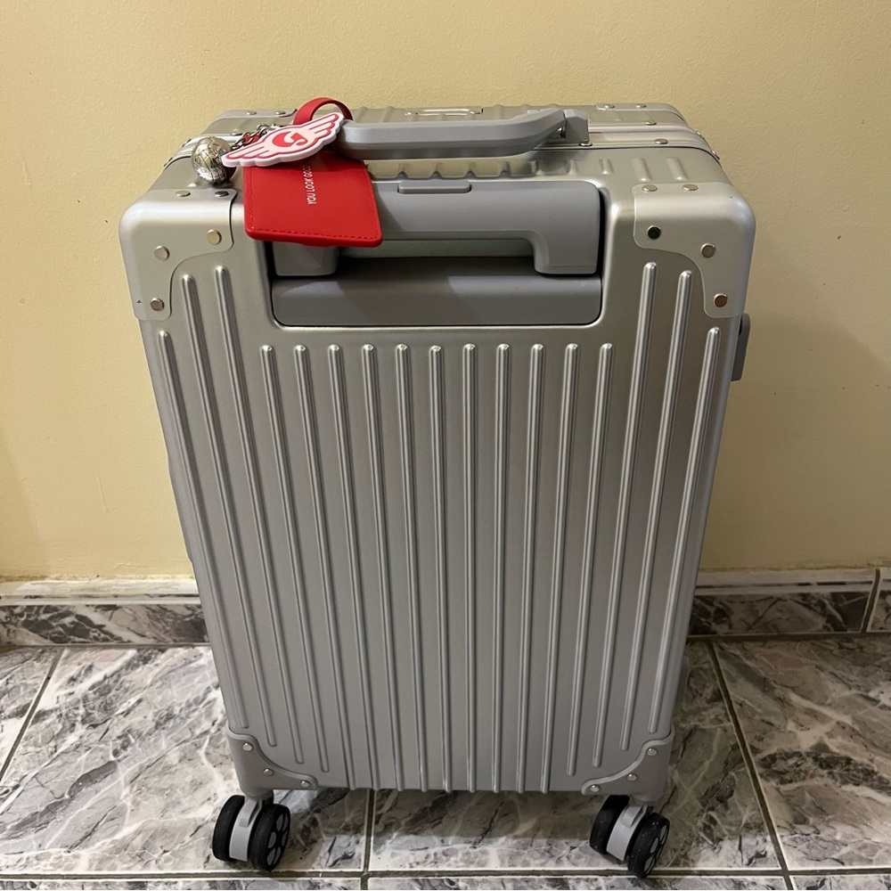 Silver Aluminum Carry-On Suitcase